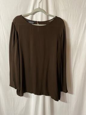 The J.Peterman Company Brown 100% Silk Tunic Shirt Long Sleeve Lagenlook XL